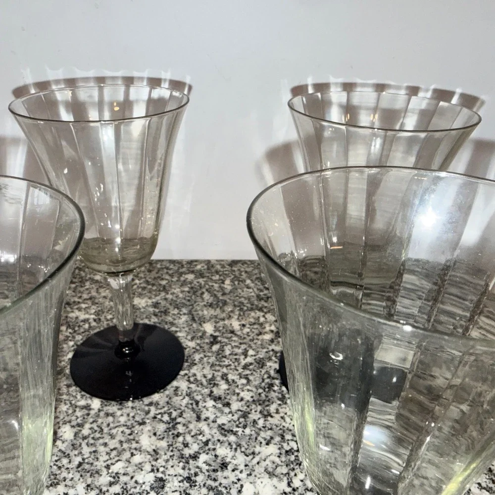 Vintage Cristal d'Arques black stemmed wine glasses Set of 6 Black